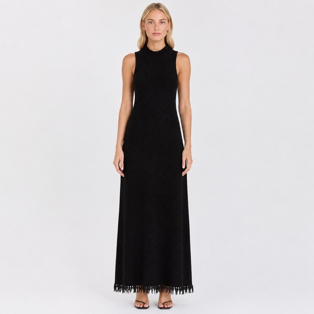 Dissh Dakota Black boucle High Neck Knit Maxi Dress Size small sleeveless